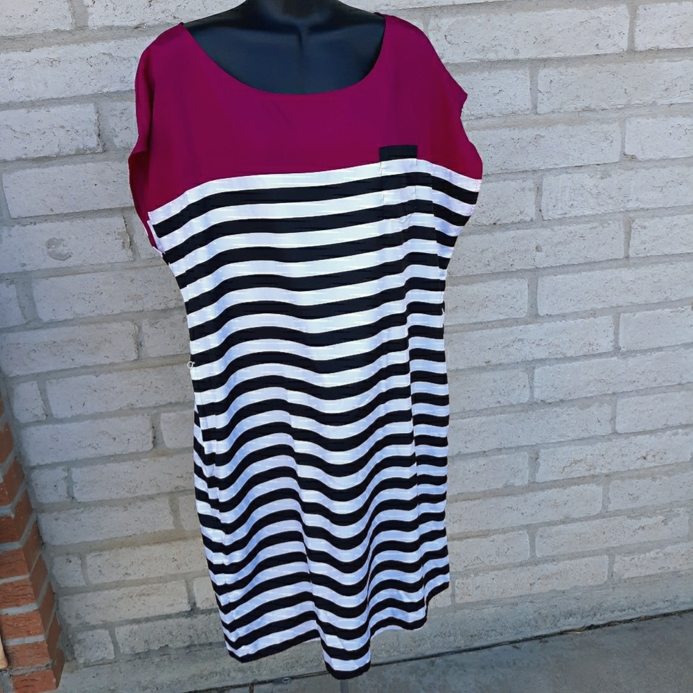 Striped and Solid Shift Dress